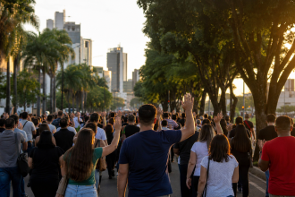 Fiéis participam de caminhada da Marcha para Jesus em Corumbá, no Mato Grosso do Sul